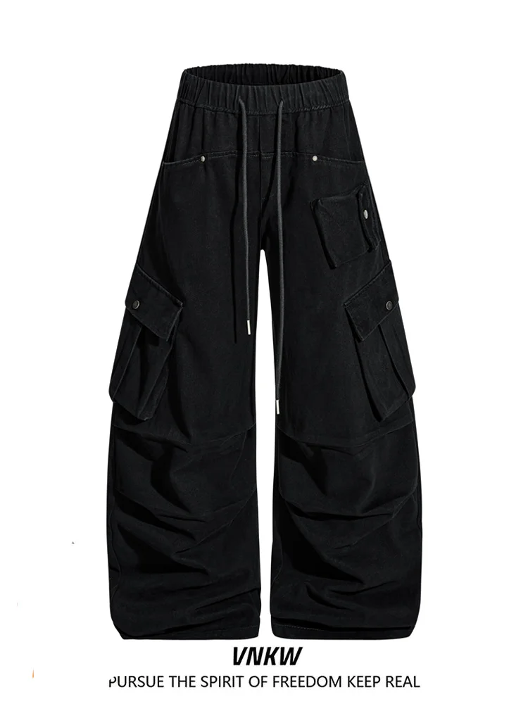 

Retro American Workwear Jeans Multi-ket Deconstructed Loose Wide Leg Knife Pants Men's Cool Casual Women's Straight Cut