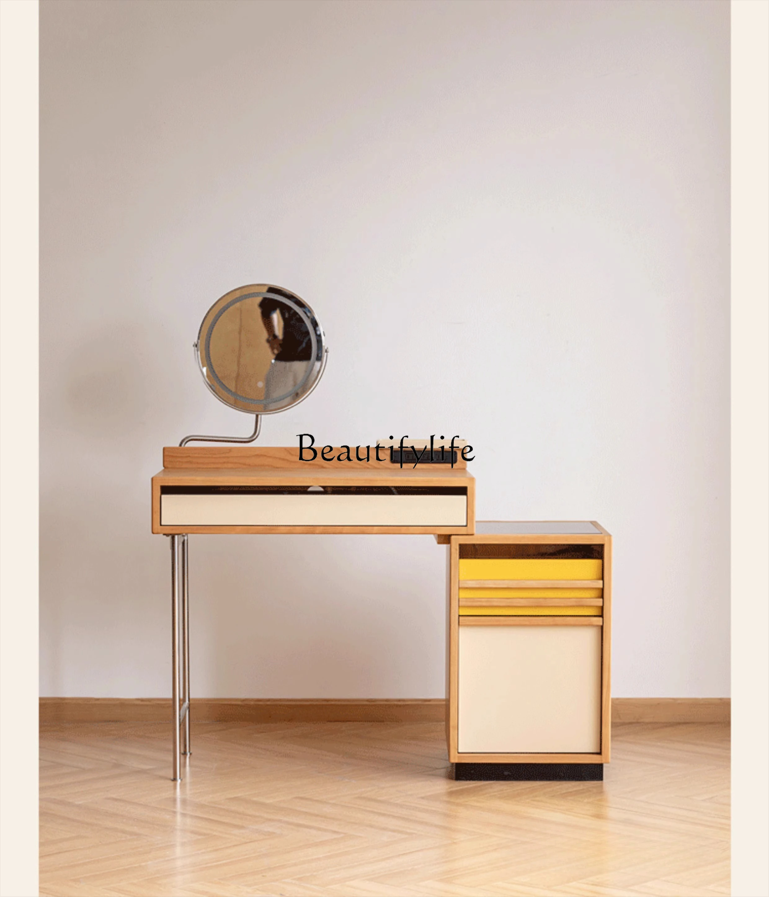 

Solid wood dresser with mirror, simple makeup table, storage cabinet, cherry wood integrated makeup table