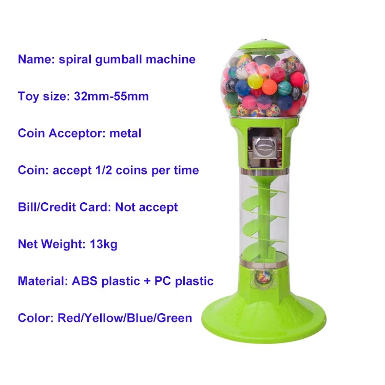 130cm Tall Spiral Gacha Machine chew gum bubble gum Bouncy Ball Candy Vending Machines Capsule Toys Gashapon Machine for sale