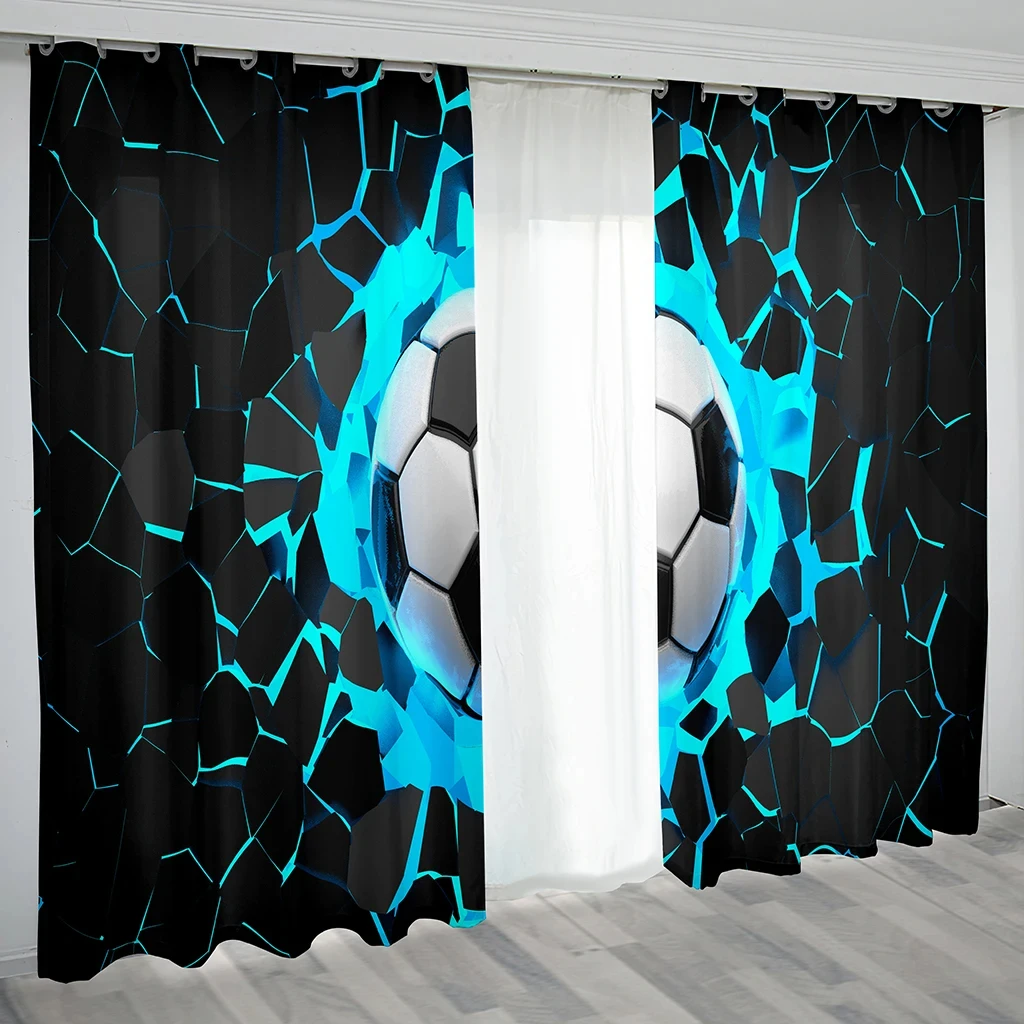 3D Custom Printed Modern Balls Football Soccer Player Children Shading Blackout Boy 2 Panel Curtain for Kid Bedroom Living Room