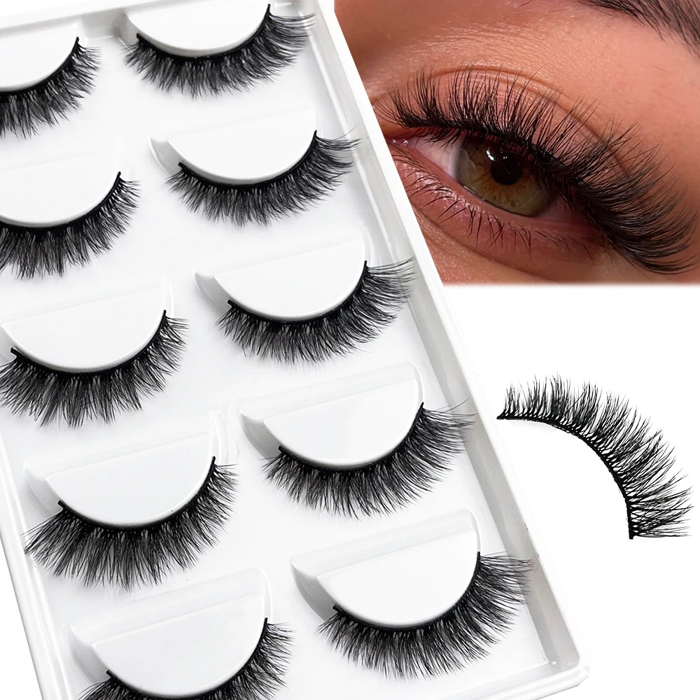 Mink Fake Lashes 5 Pairs Hot Sale Natural Long 3D Soft Short Faux Handmade Fake Lashes Makeup Tool Eyelash Extension maquiagem