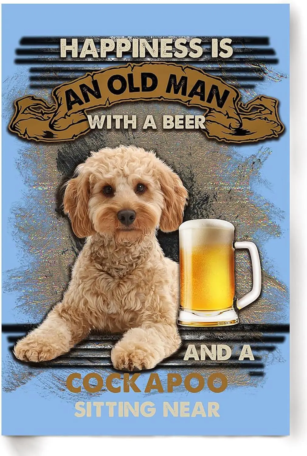 Cockapoo Metal Sign Happiness Is An Old Man With Cockapoo Sitting Near Tin Signs Retro Plaque Wall Decor Gift For Home Kitchen O