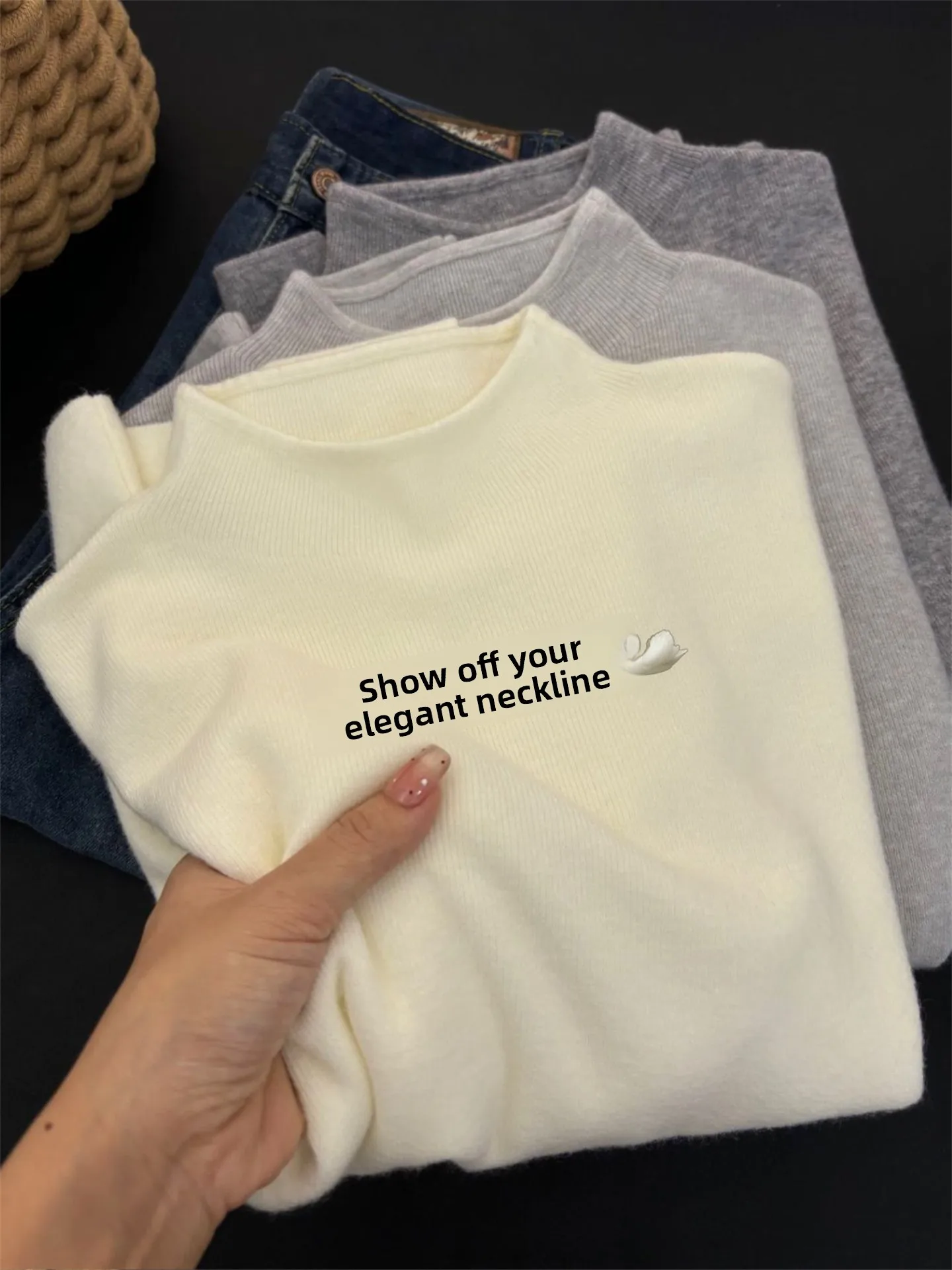 Mint Wave a Gestricktes langes Sve-Thermooberteil mit hohem Kragen und weichem, gemütlichem Innenbekleidungs-T-Shirt für Damen