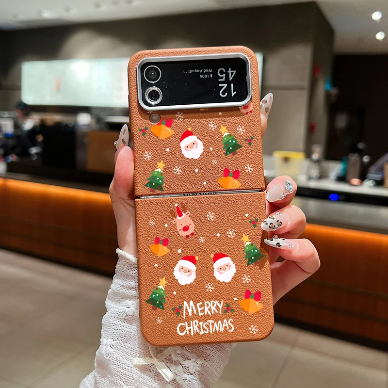 For Samsung Galaxy Z Flip6 Flip5 Flip4 Case Christmas Style Leather Texture Silicone Folding Cover For Samsung Z Flip 6 5 4 3