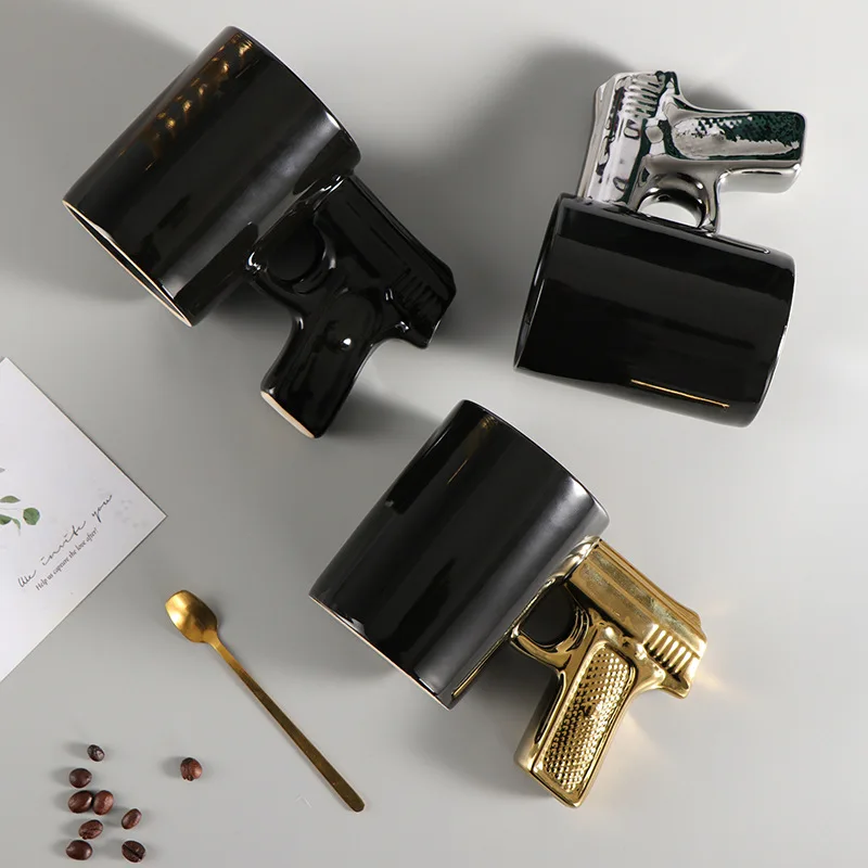 الإبداعية الجدة السيراميك 350 مللي القهوة القدح مع مقبض بندقية شخصية ثلاثية الأبعاد بندقية شكل الحليب شرب أكواب مياه للرجال هدايا مذهلة