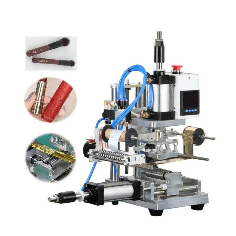 Pneumatic Cylindrical Hot Rolling Machine Newly Upgraded Hot Stamping Lipstick Tube Pen Curved Surface Embossing Machine 500W