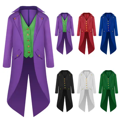 Steampunk Gothic Medieval Tailcoat Cosplay Costume, Tailcoat Jacket & Vest Suit for Adults and Kids, Halloween Role Play Outfit
