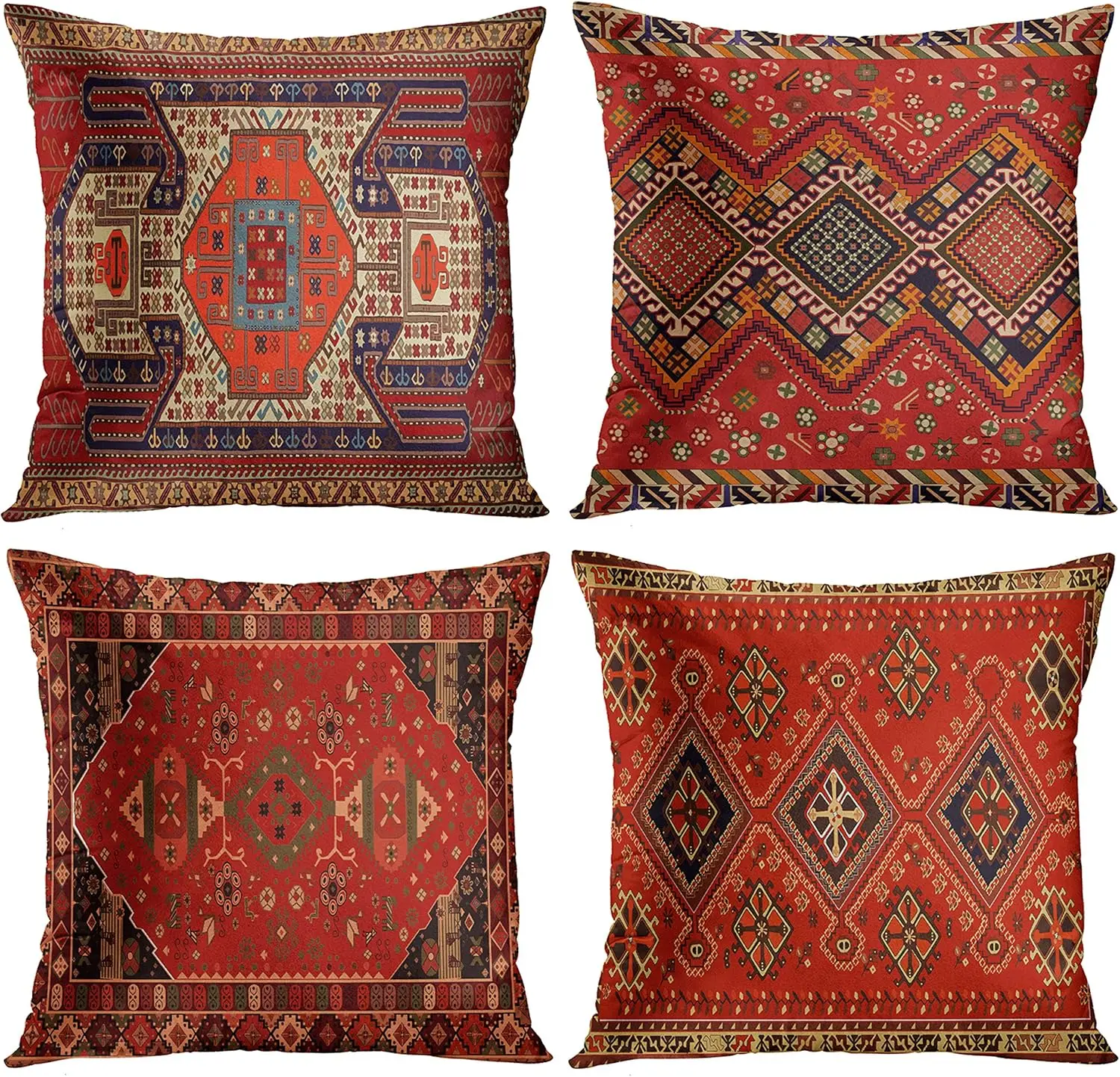 

Tribal Abstract Bright Red and Yellow Vintage Persian Carpet Pattern Decorative Cushion Covers Home Decor Square Pillowcases