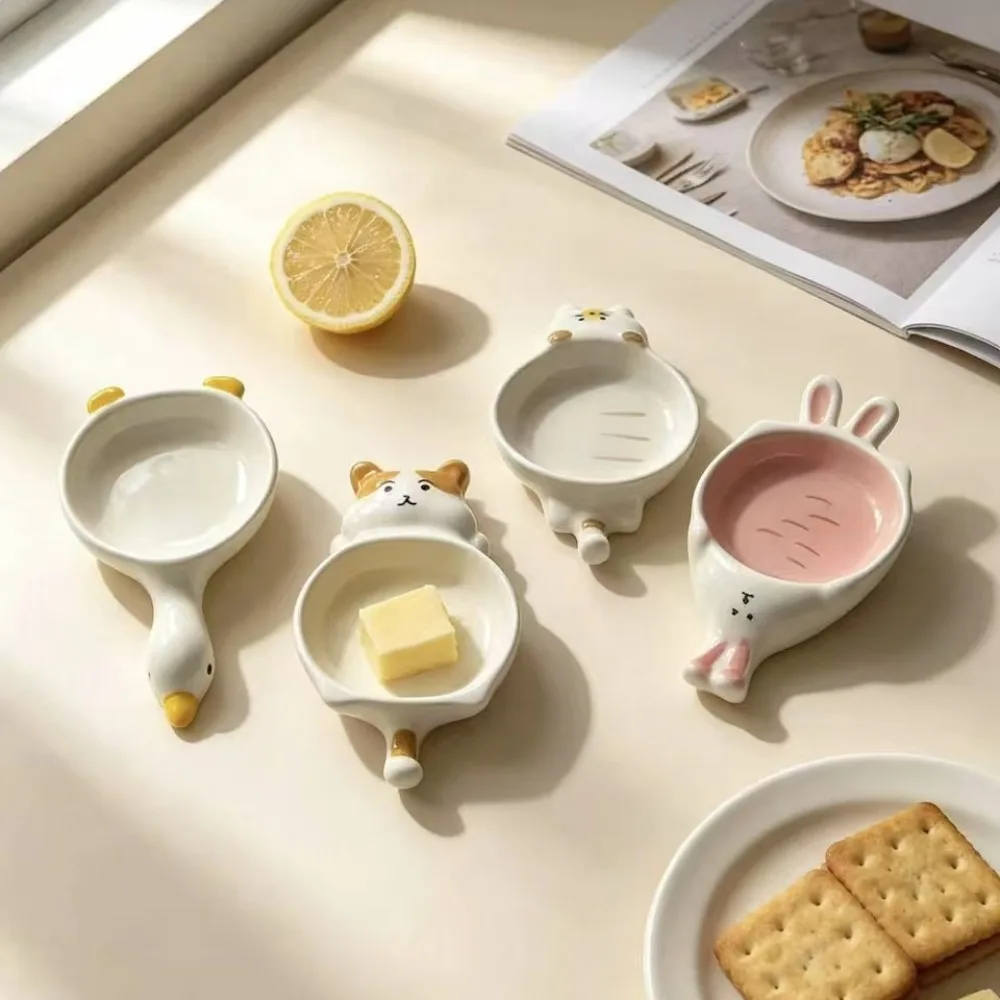 Unique Shape Cartoon Animal Ceramic Dipping Plate 4 Styles Available High Temp Fired Underglaze Glaze Household Sauce Tableware