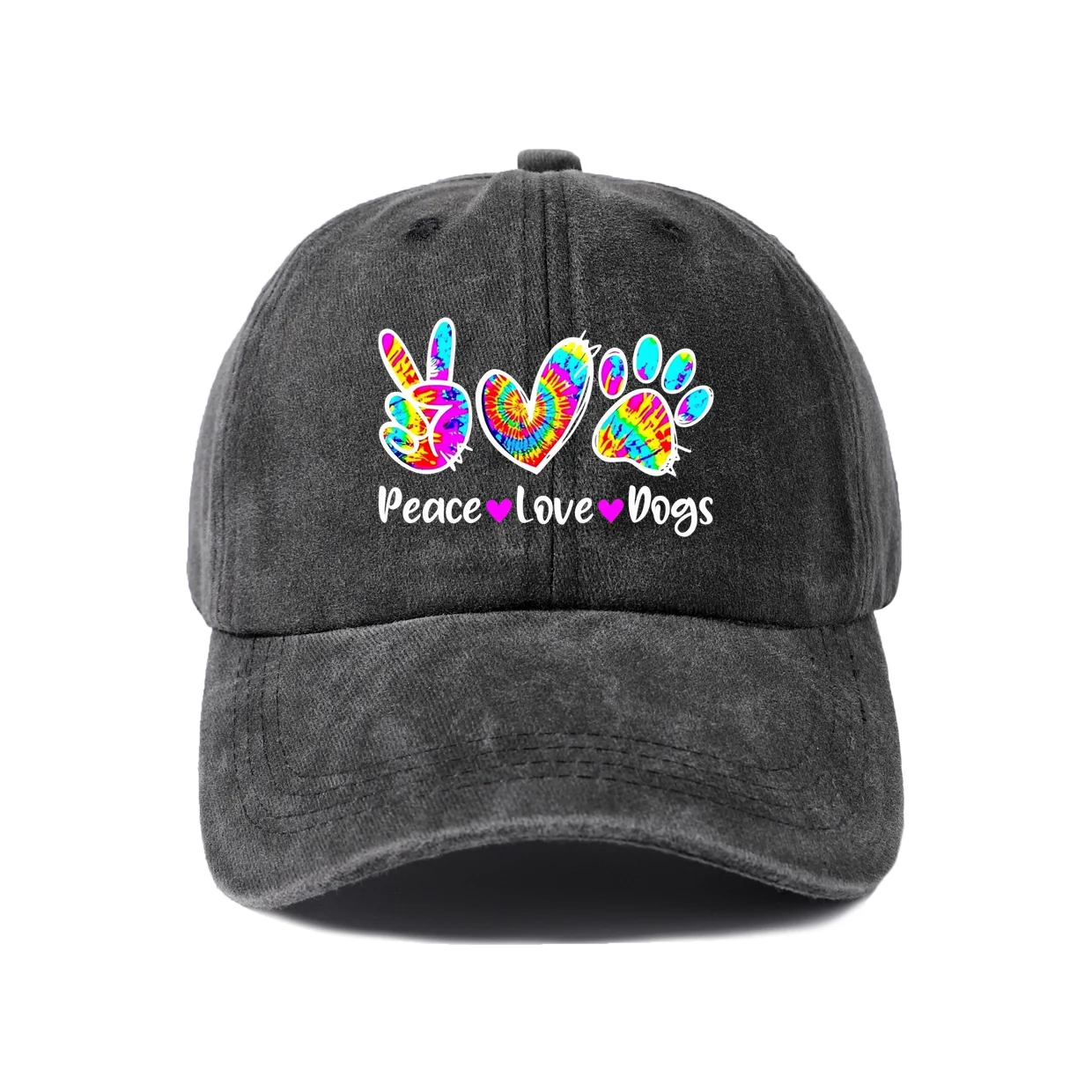 Peace Love Dogs Handprint Graphic Baseball Cap, Vintage Washed Adjustable Unisex Dad Hat, Streetwear Gift