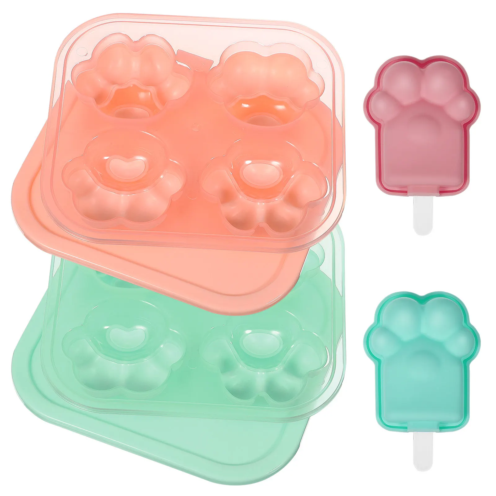 4Pcs Cat Paw Ice Cube Trays Claw Shape Ice Lolly Molds Silicone Flexible Molds Lids for Freezer Candy Chocolate