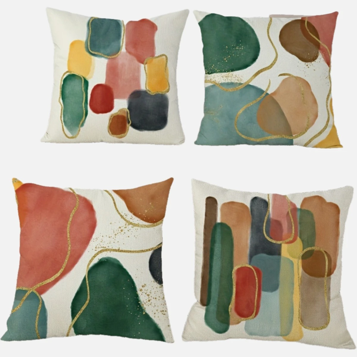 4pc Set of 4 Abstract Watercolor Art Throw Pillow Covers  Modern Boho Home Decor Cushion Cases for Sofa Bedroom Living Room