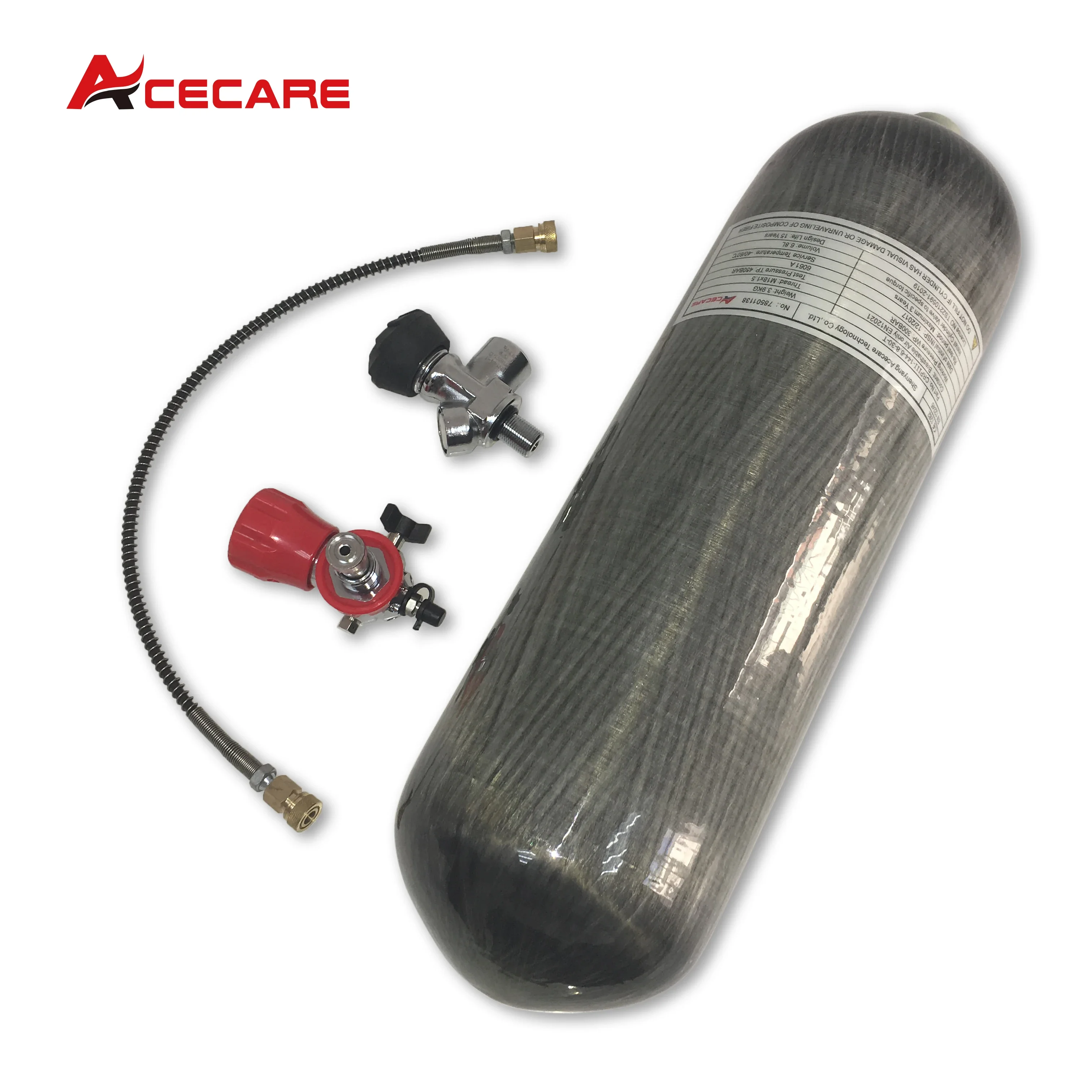 ACECARE 300bar 4500psi 6.8L Carbon Fiber Cylinde HPA High Pressure Bottle with Valve Fill Station  for Scuba Diving M18*1.5