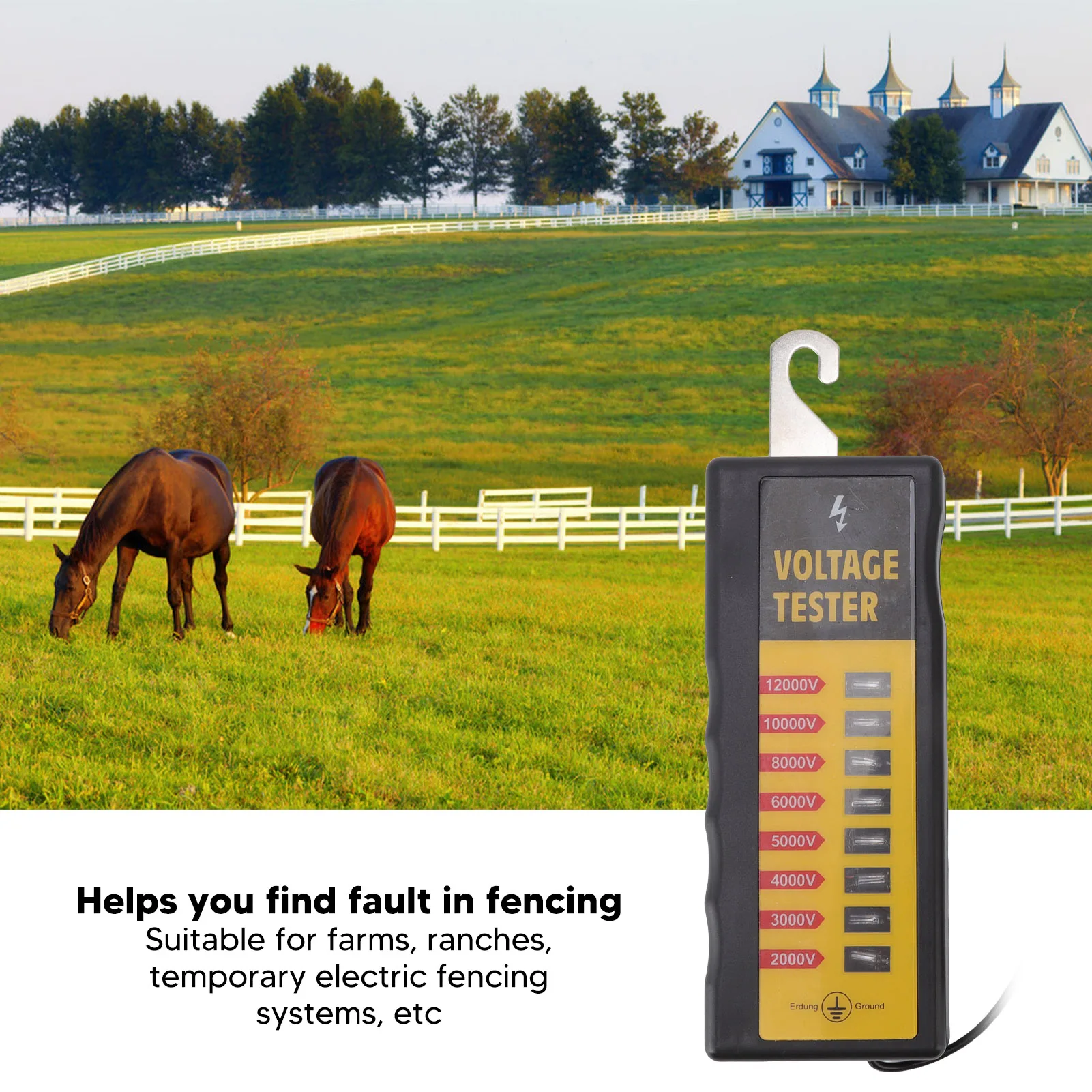 Fence Fault Detector Electronic Fence Voltage Tester Simple  Waterproof Portable Maximum 12KV for Livestock for Horse