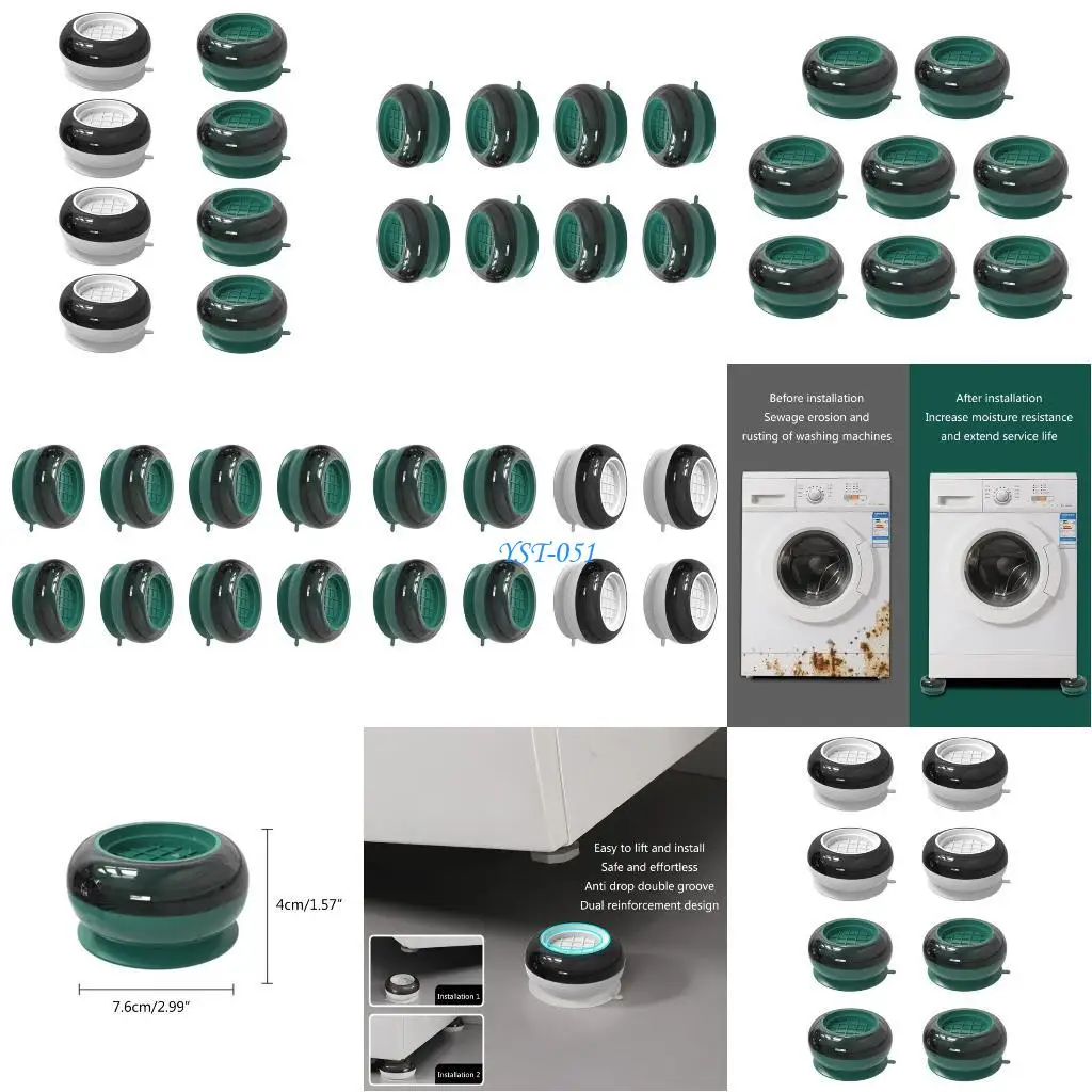 

E15A Set of 8 Not Vibrations Pad Refrigerator Support Dampers Stand Feet Pad High Stability Support Mat Not-slip Pad PS+TPR