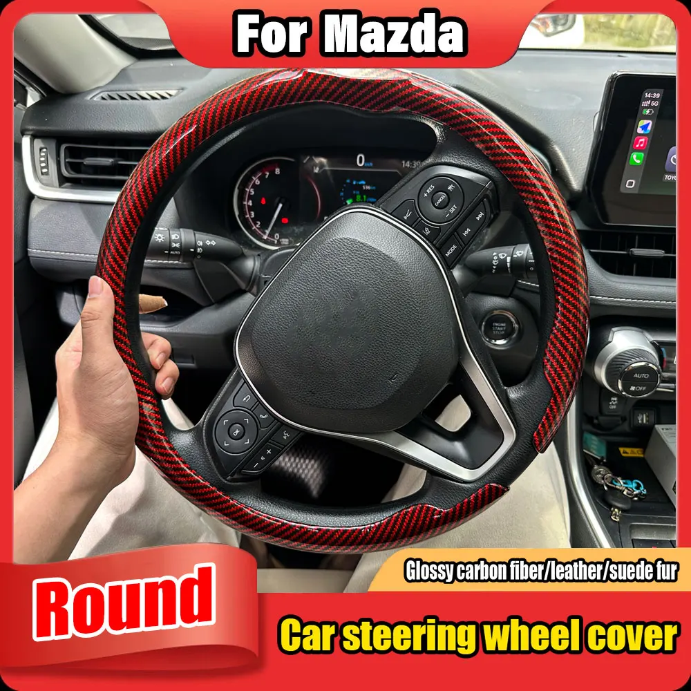 

Car Steering Wheel Cover Anti Slip Pu Leather Steering Protector Anti Scratch Steer Wheel Cover Universal for 37-39cm For Mazda