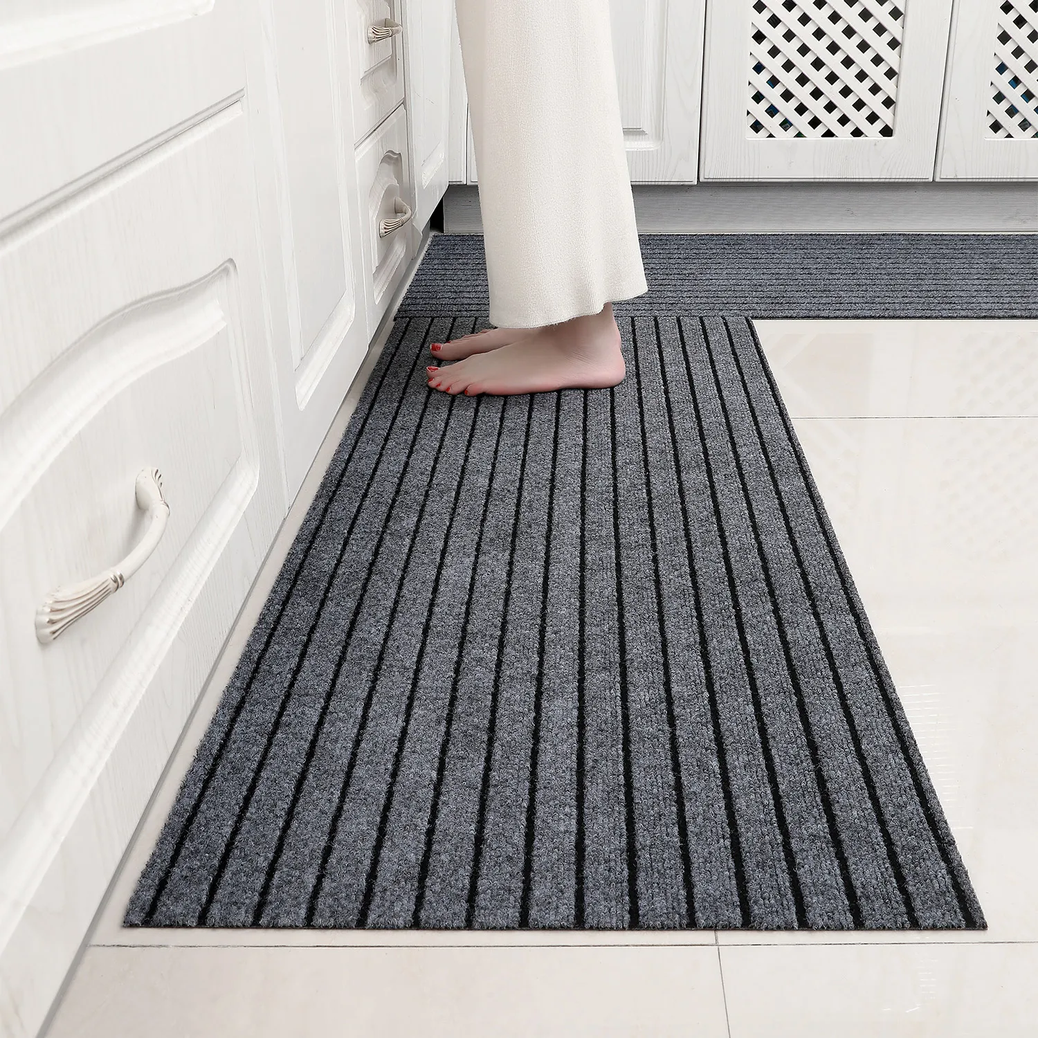 Solid color anti-slip kitchen striped carpet bathroom balcony home decoration floor mat room decoration door mat can be cut at w