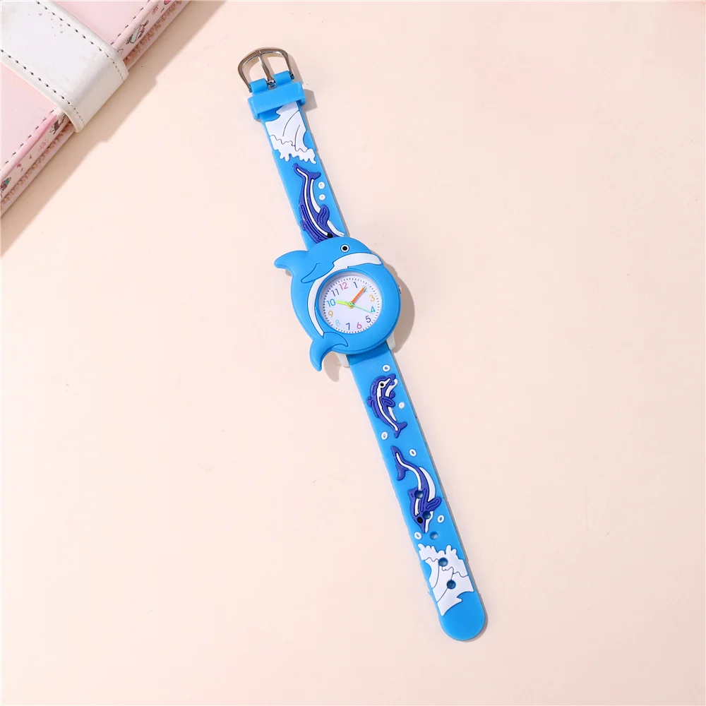 นาฬิกาเด็ก 3 มิติ รูปปลาโลมา การ์ตูน สายซิลิโคน ควอตซ์ สำหรับเด็ก
