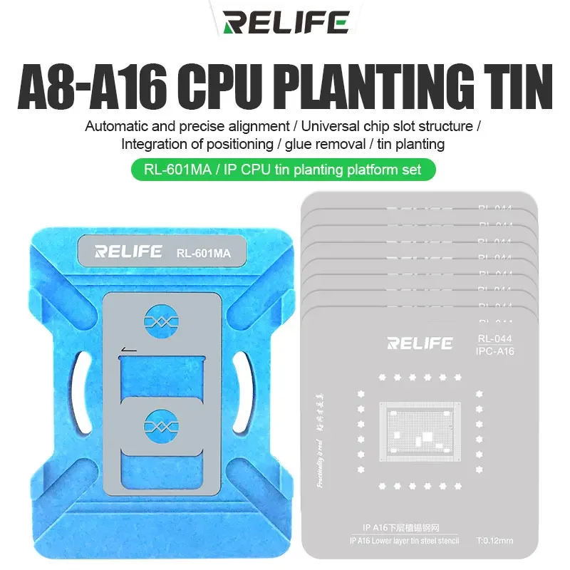 RELIFE 10 in 1 Universal CPU Reballing Stencil Platform 601MA For iPhone 6-15 ProMax IC Chip Planting Tin Template Fixture Fix