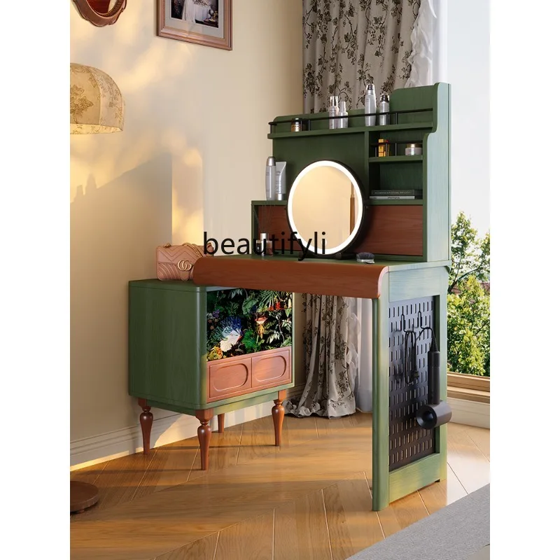 

French retro solid wood dresser retractable dressing storage cabinet integrated dresser