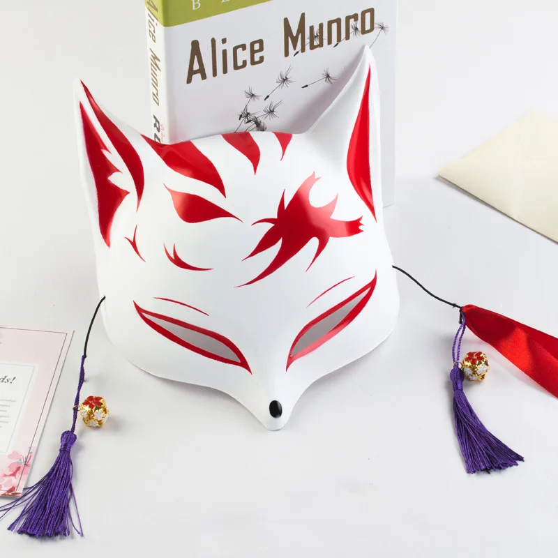 Mode Anime Fox Masker Handgeschilderd Half Gezicht Kat Masker Met Kwastjes Bell Halloween Maskerade Party Cosplay Cadeau