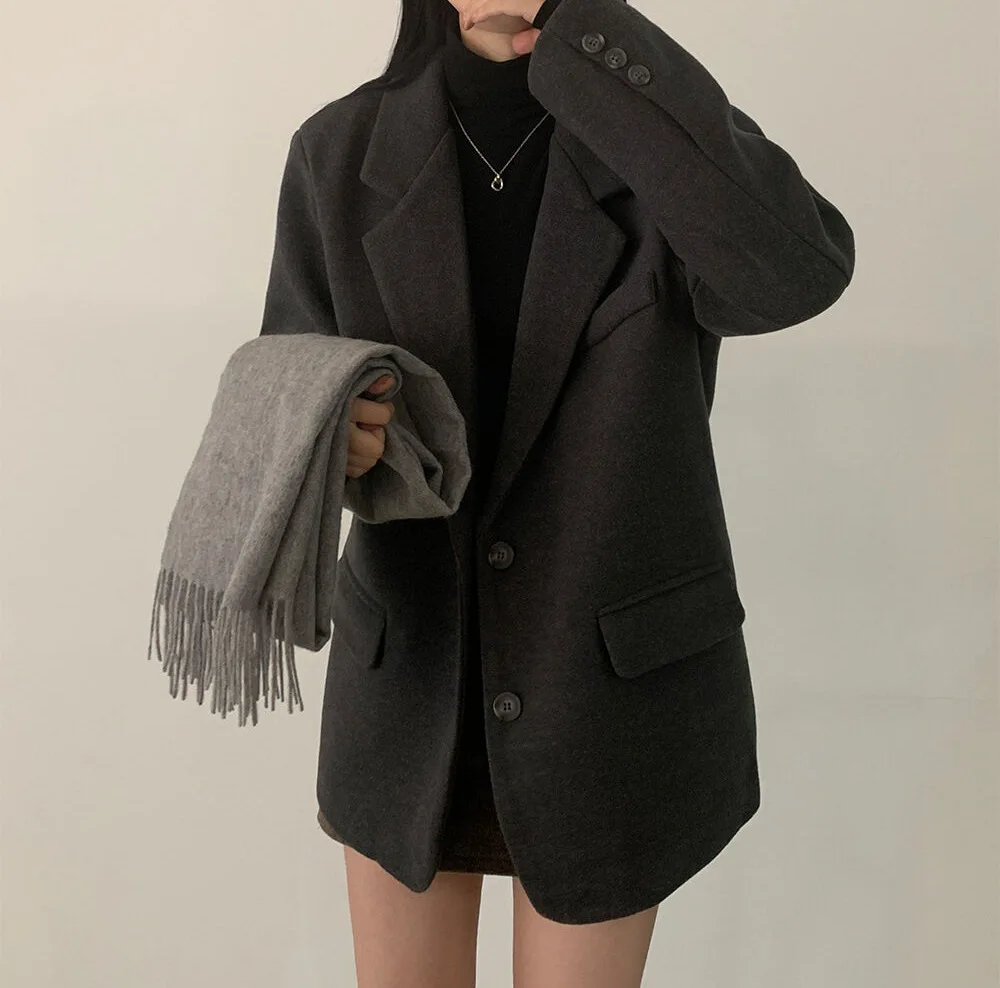 Blazer di lana Cappotto corto da donna in lana 100% Giacca con colletto polo Cappotto con fibbia primaverile e autunnale ampio e confortevole