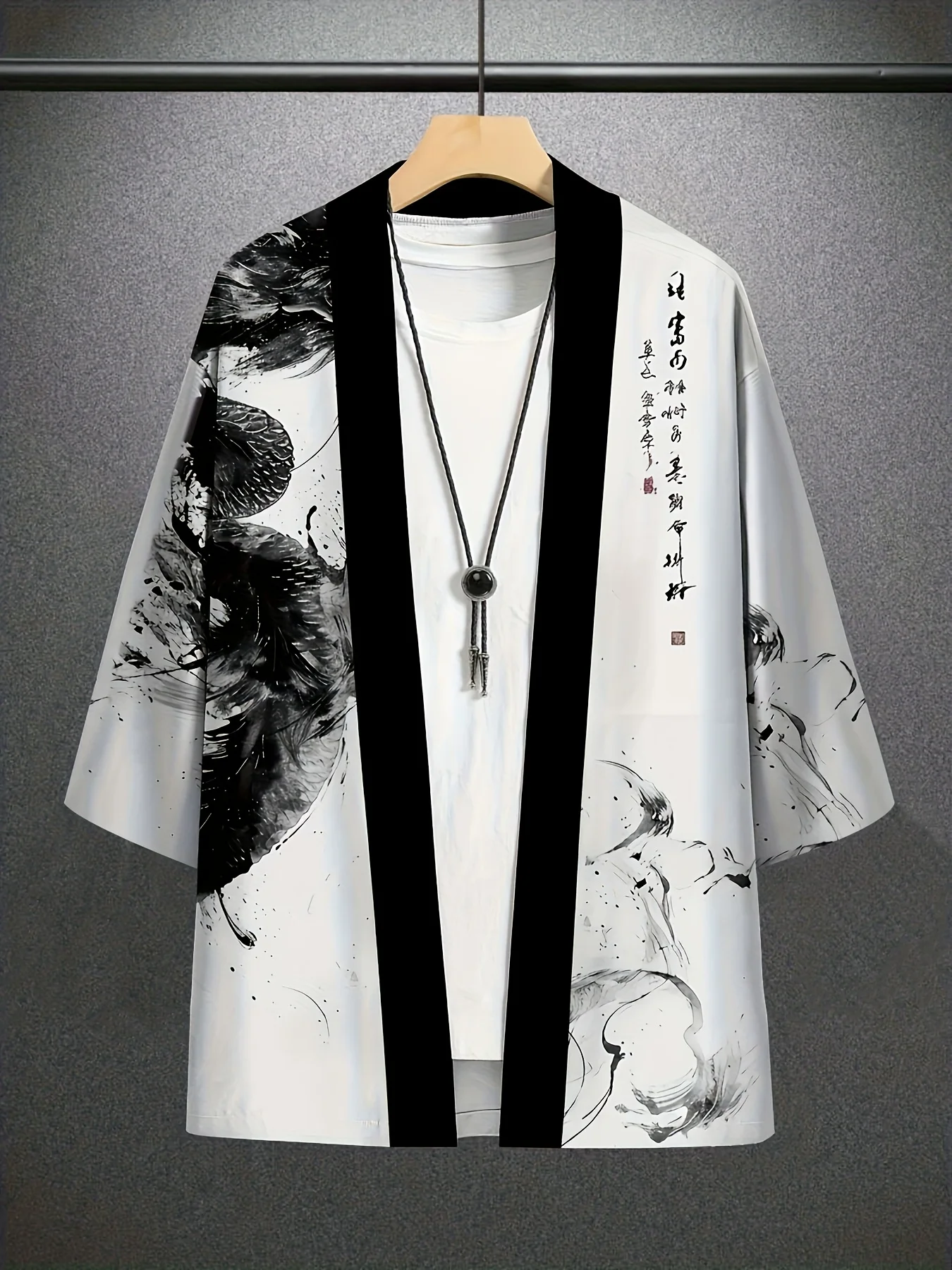 Unisex Kimono Black and White Dragon Print Top Fashion Casual Cardigan Yukata Outfit Japanese Streetwear Traditional Clothing