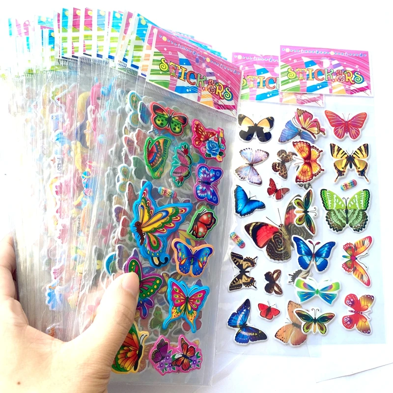 6/12pcs 3D Stickers School Stationery Stickers Reusable Butterfly Flower Design for Classroom Reward Educational Supplies TMZ