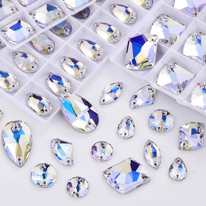 Nibiru Crystal Moonlight Top Quality Sew on Rhinestones Flatback Glass Sewing Crystal for Clothing Wedding Dress DIY Accessories
