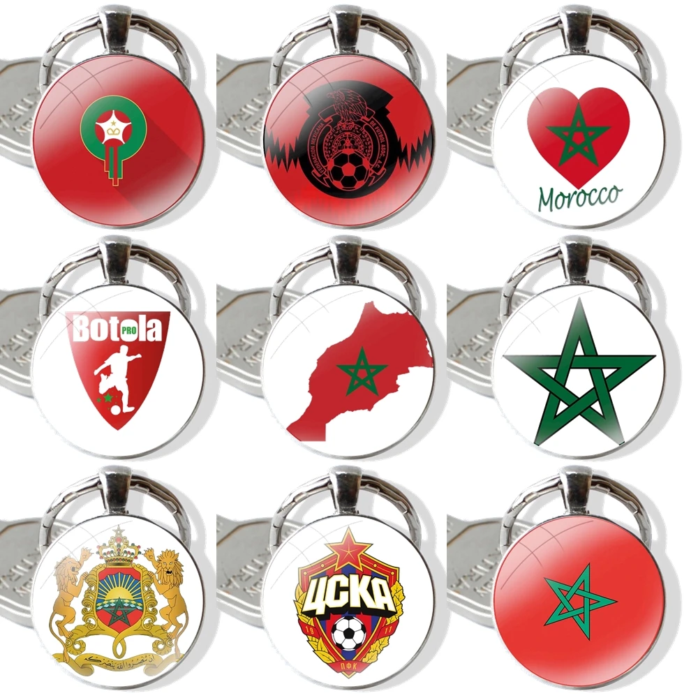 Morocco Soccer football Keychain Glass Cabochon Metal Pendant Classic Men\'s Women\'s Keyring