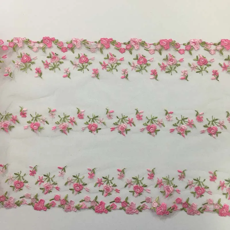 

20 ярдов розовой двусторонней кружевной тесьмы с цветочной вышивкой для отделки юбок, одежды, аксессуаров, платьев, пошива костюмов, нижнего белья