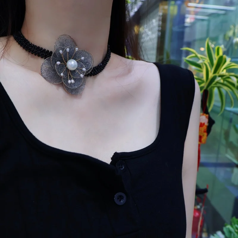 SGARIT New DIY Weaving Black Necklace For Womene 14k Filled Gold Natural Freshwater Pearl Jewelry Necklace