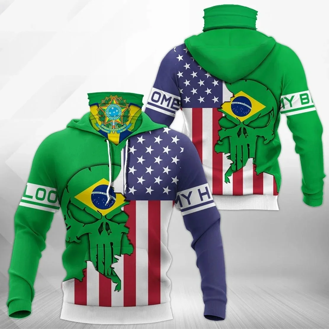 Jamaica & Puerto Rico Flag Pattern 3D Printed Adult Neck Gaiter Hoodie Winter Unisex Casual thicken Hoodie with Mask MZM01