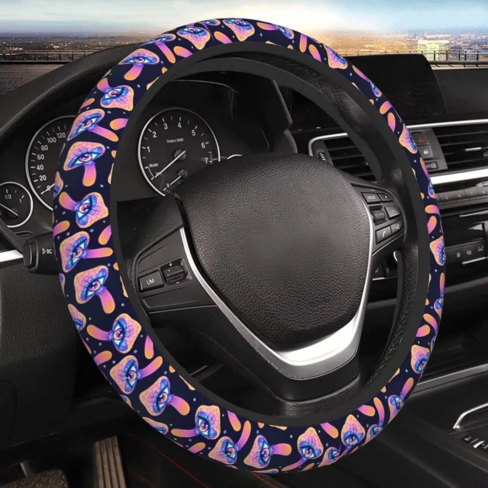 Trippy Mushrooms Magic Hippie Print Auto Steering Wheel Cover Universal 15 Inches Non-Slip Car Steering Wheel Cover