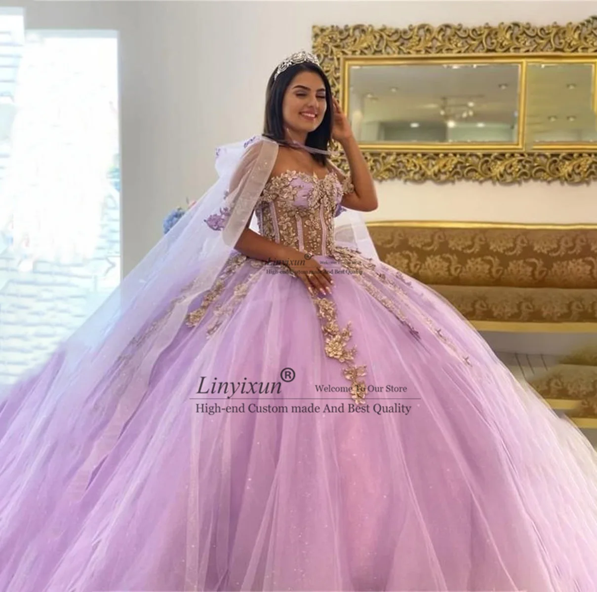 أرجواني دانتيل Quinceanera ثوب حفلة مع فيونكة, عاري الكتفين فستان عظم السمكة, فستان حفلة عيد ميلاد, 15 سنة, 2023