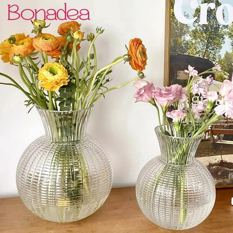 

Light Luxury High-grade Glass Vases Grid-engraved Vase Dry And Wet Flower Decorative Bottles Table Decorative Home Accessories