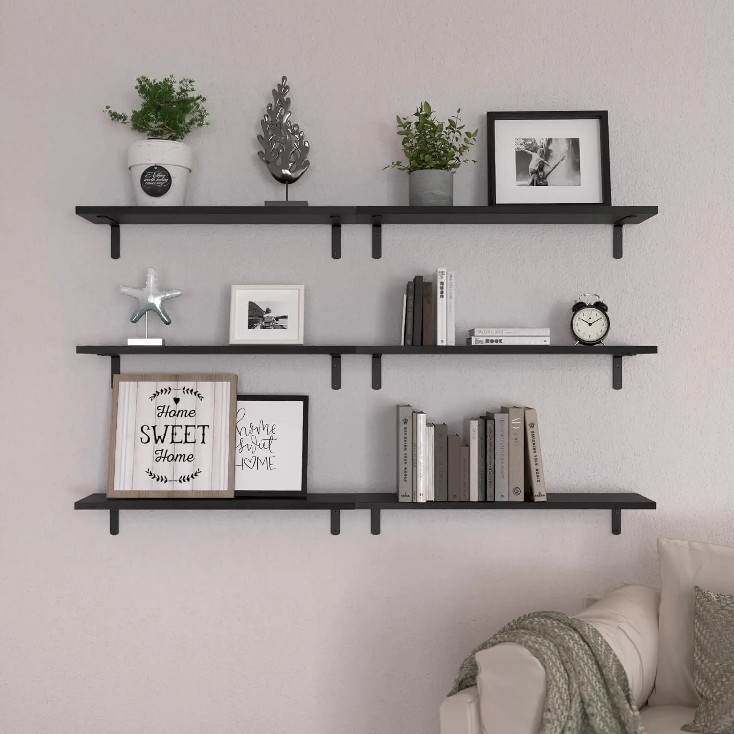 

6-Pack 24" Wood Floating Shelves, Farmhouse Wall Decor, Bedroom Bathroom Storage Shelves
