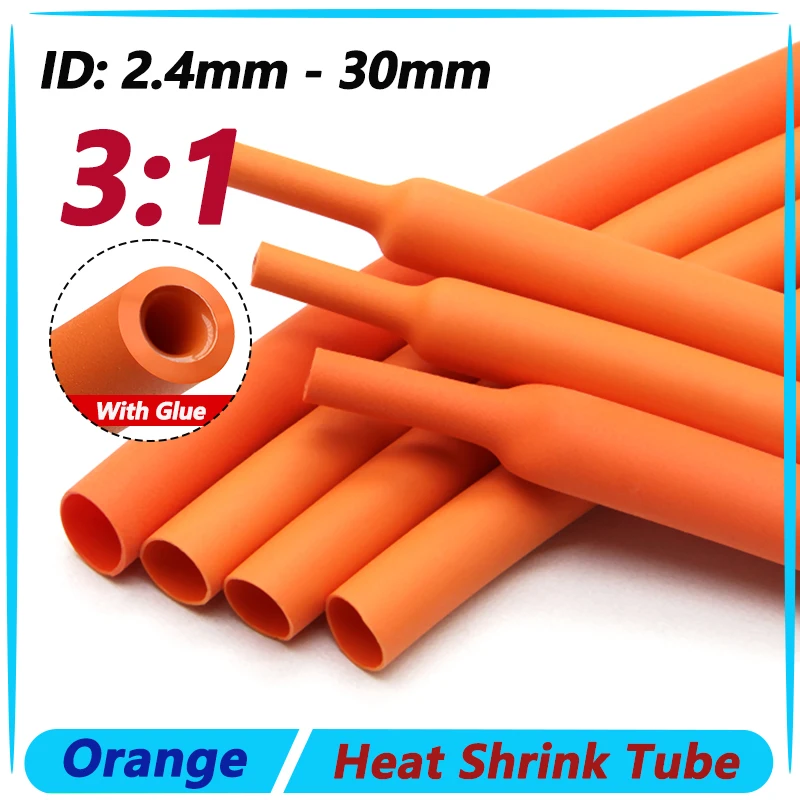 

3:1 Orange Dia 2.4mm - 30mm Heat Shrink Tube With Glue Double Wall Heat Shrinkable Tubing Polyolefin Insulated Wire Cable Sleeve