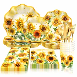 Sunflower Party Disposable Tableware Sets Paper Plates Cups Napkins Party Dinnerware Decor