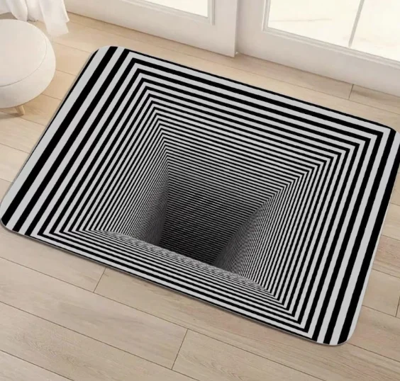 Bodenmatte mit optischer Täuschung und 3D-Loch – geometrischer Teppich für den Eingangsbereich, Wohnzimmer-Heimdekorationsteppiche