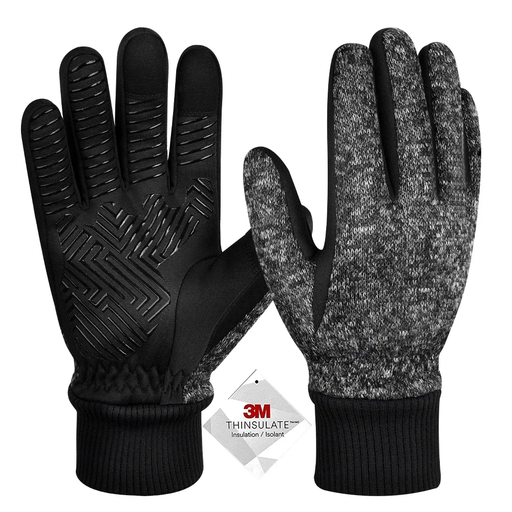Guantes de invierno para ciclismo de motocicleta para hombre, guantes térmicos Thinsulate de 3M, guantes cálidos a prueba de frío para correr, guantes de ciclismo de carretera con pantalla táctil