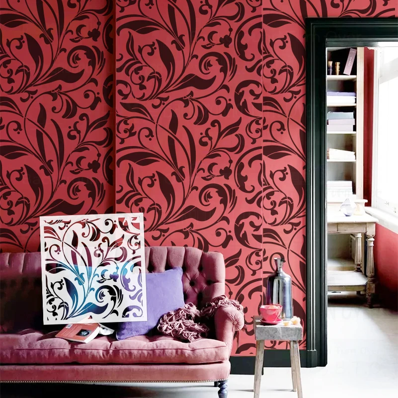 50cm - 90cm Stencil For Painting Wall Decorative Template To Floral Leafy Curving Vines Leaf Swirling Tendrils Damask S567