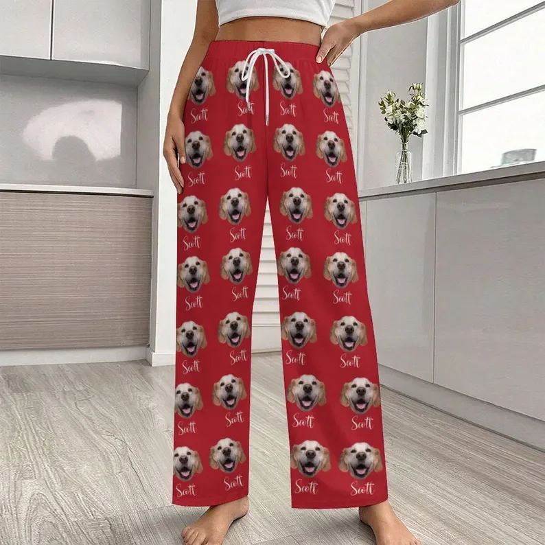 Custom Dog Cat Pet Face Pajama Pants with Name Faces Pajamas Women Pajama Pants Personalized Pajamas with Face Custom Portrait