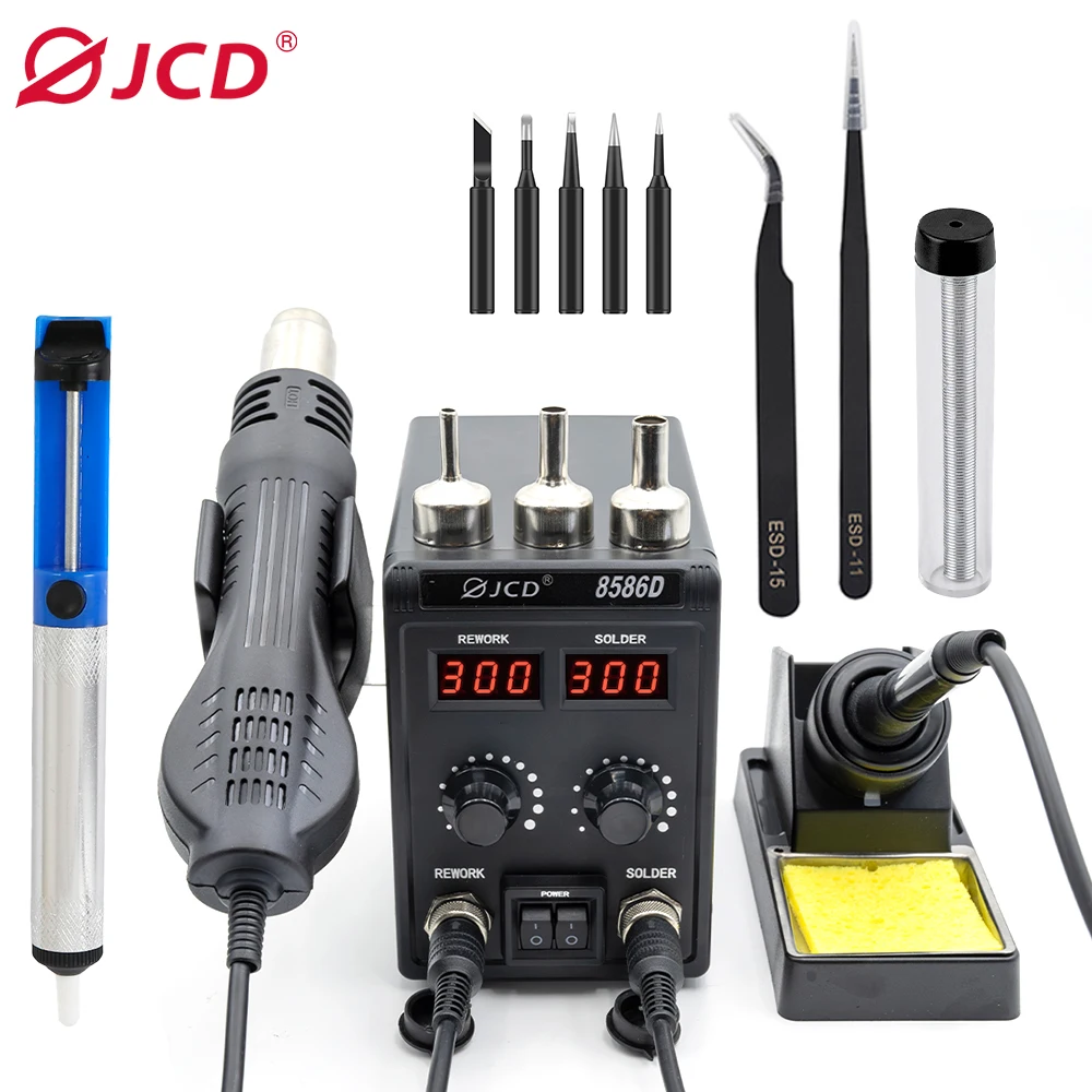 JCD 8586D Soldeerstation 2 IN 1 750 W Heteluchtpistool LCD Dual Digitale Display Elektrische Soldeerbout SMD Lassen Rework Station
