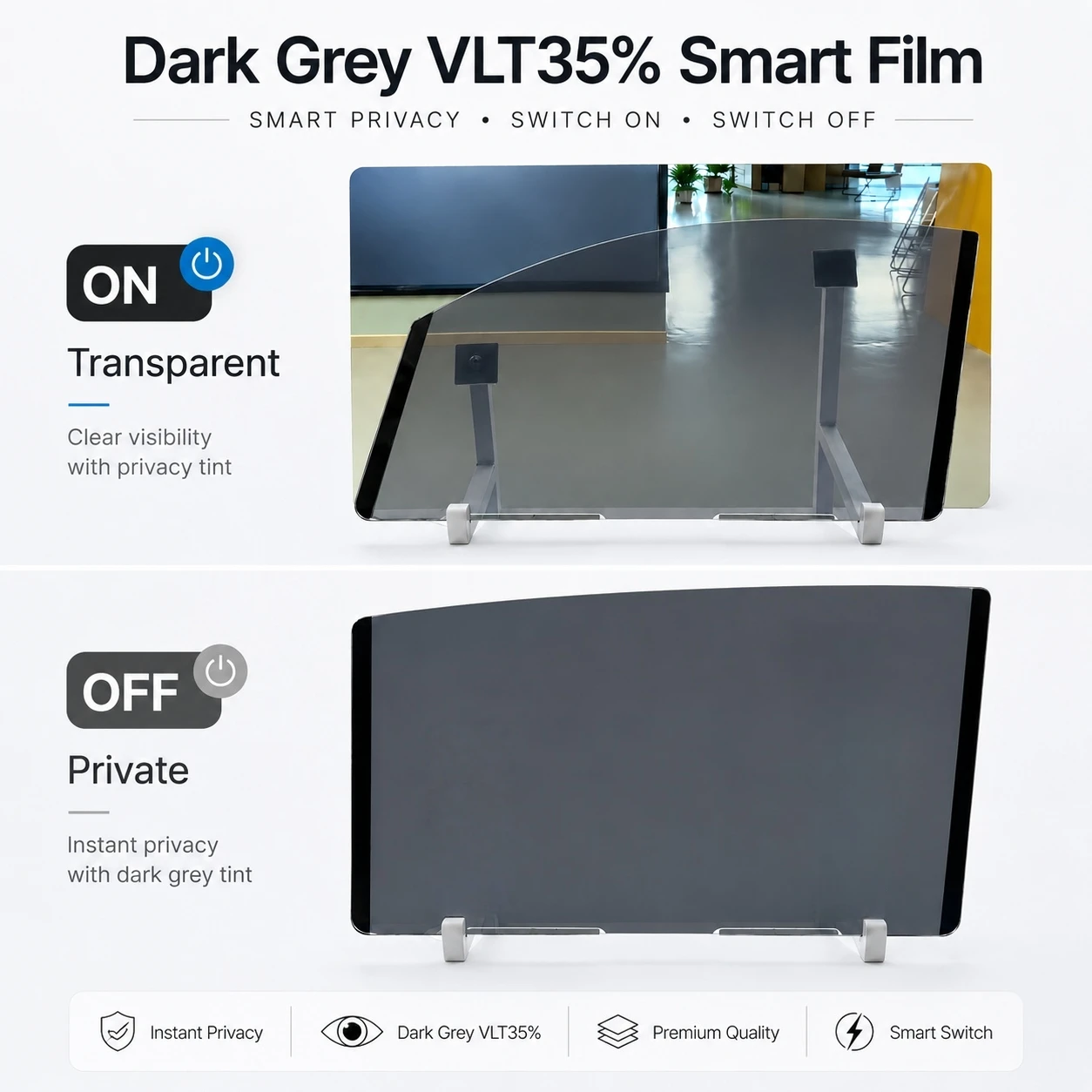 TINTWAVE Smart Tint Film Dark Grey VLT35 Switchable Privacy Window Tint Film Kit for Car Side Windows 2PCS / 4PCS