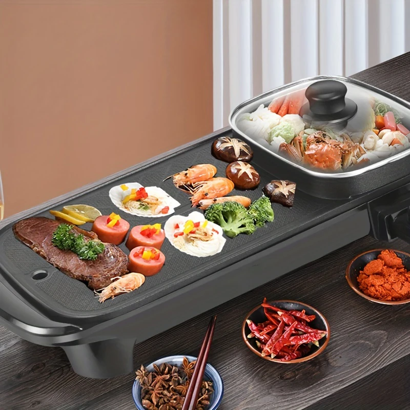 Electric Hot Pot with Grill Indoor Shabu-Hotpot Korean BBQ Grill,Five Speed Adjustment Removable Hotpot Pot Capacity Baking Tray