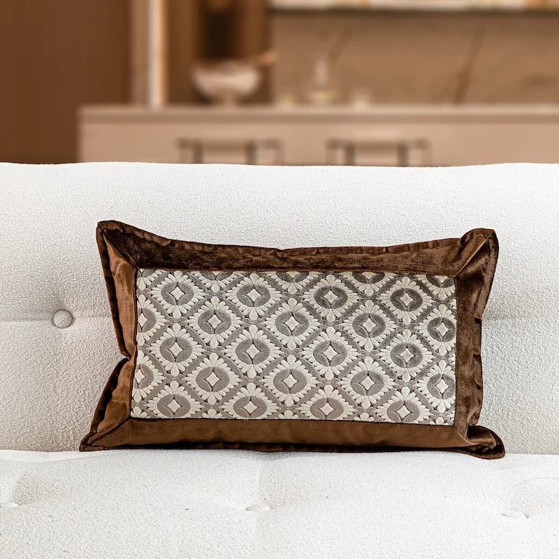 Brown Geometric Pillows Retro Velvet Jacquard Cushion Case Luxury Decorative Pillow Cover For Sofa Chair Home Decorations