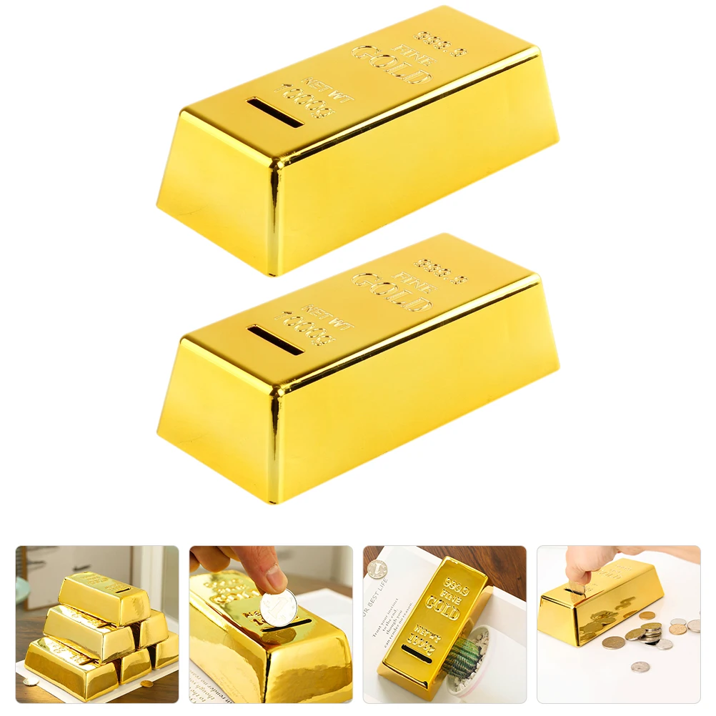 กระปุกออมสินรูปแท่งทอง 2 ชิ้น สำหรับเด็ก ตกแต่งบ้านและโต๊ะทำงาน