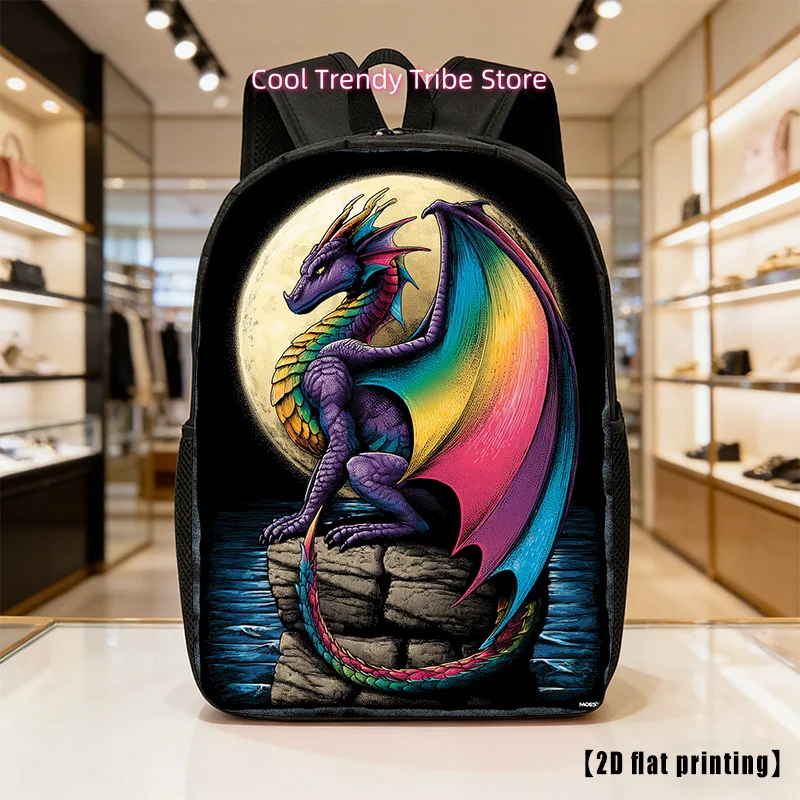 Vibrant Dragon Design, a Spacious And Lightweight Unisex Backpack Featuring Adjustable Straps And Side Compartments, Perfect for