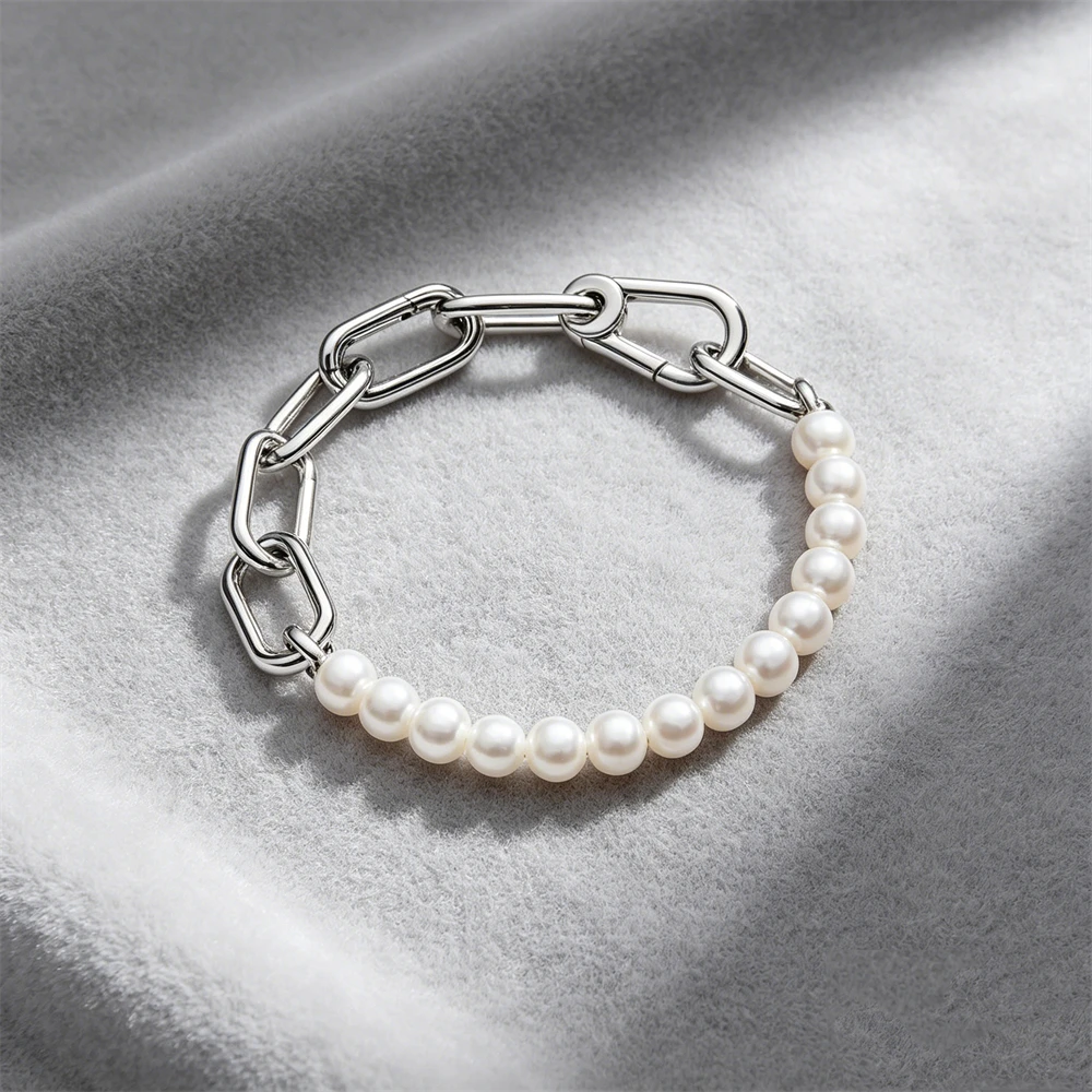 New 925 Silver Stackable Paper - đánh giá và giá Pearl Trim Chain